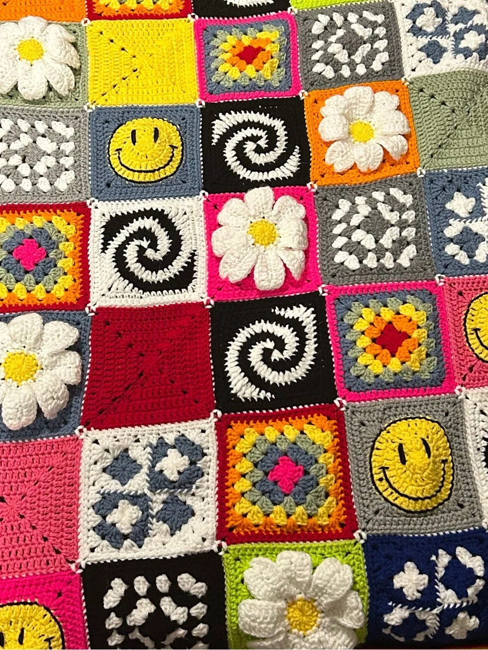 Handmade Multicolor Crochet Granny Square Quilt - Vibrant Rainbow Design